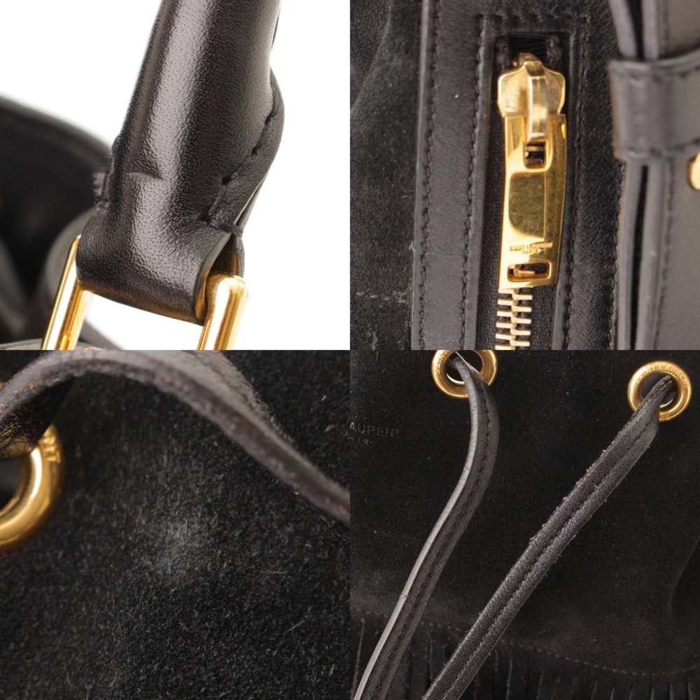 Saint Laurent Emmanuel Drawstring Suede Shoulder Bag Black - Picture 8 of 9